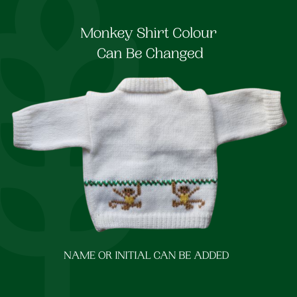 Monkey Baby Sweater, Handmade Knitted Baby Sweater, Personalized Baby Sweater