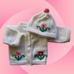 Flower Baby Sweater, Handmade Knitted Baby Sweater, Personalized Baby Sweater