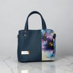 Blueberry Floral Faux Leather Handbag, Rose Gold Hardware, Zippered Compartment