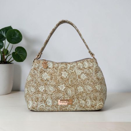 White Patterned Cork Fabric, rose gold hardware.