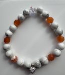 Howlite & Faceted Carnelian Stretch Bracelet — Sterling Silver Heart with Zircon