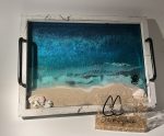 Ocean-Inspired Wooden Serving/Ottoman Tray- Caribbean Coastal Design 16" x 12"