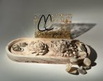 Large Brown and Taupe Marbled Trinket Tray with 2 Peonies