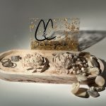 Large Brown and Taupe Marbled Trinket Tray with 2 Peonies