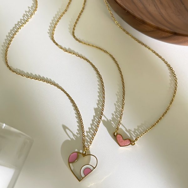 Big Pink Heart Enamel Necklace | 18K Gold Plated | Waterproof
