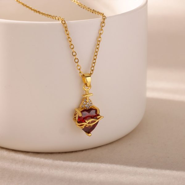 Sacred Heart Cross Pendant Necklace | 18K Gold Plated