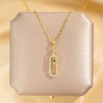 18K Gold Plated Paperclip Link Necklace with Cubic Zirconia Pendant