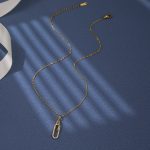 18K Gold Plated Paperclip Link Necklace with Cubic Zirconia Pendant