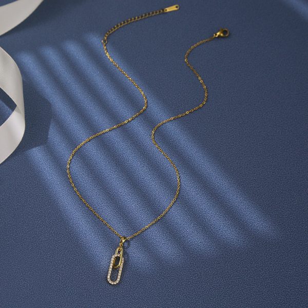 18K Gold Plated Paperclip Link Necklace with Cubic Zirconia Pendant