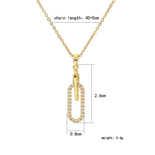 18K Gold Plated Paperclip Link Necklace with Cubic Zirconia Pendant