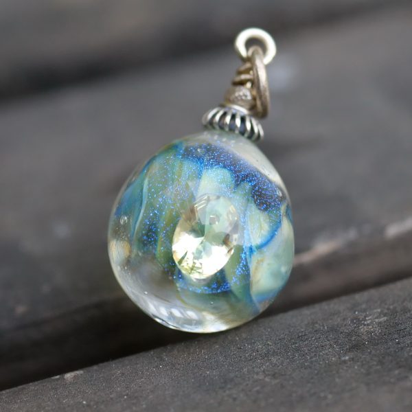 Blue Helix - Crystal Necklace, Glass Pendant, Magical Fantasy Jewellery