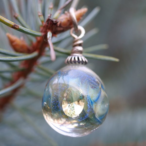 Blue Helix - Crystal Necklace, Glass Pendant, Magical Fantasy Jewellery
