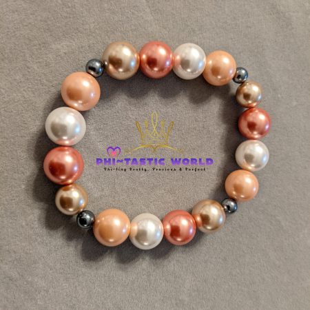 Orange, Peach, Gold, White & Black Pearl Bracelet
