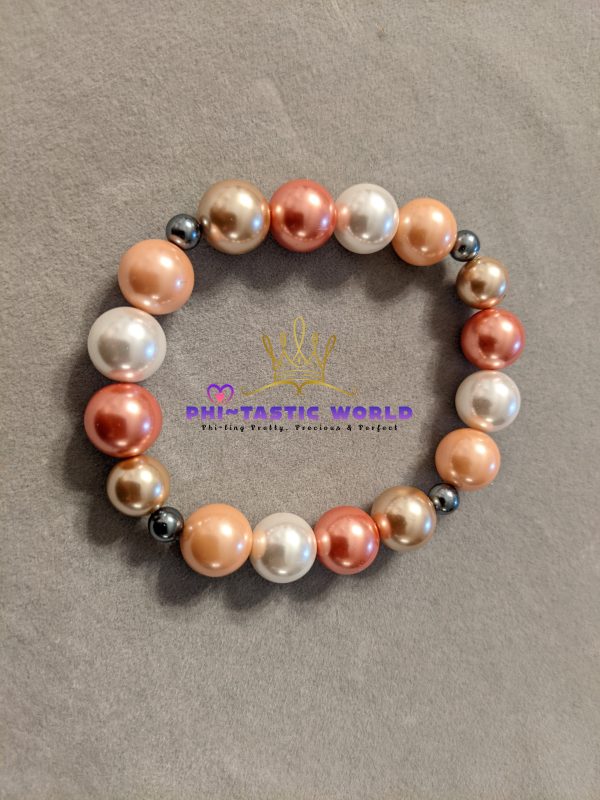 Orange, Peach, Gold, White & Black Pearl Bracelet