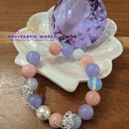 Butterfly Charm + Lavender/Pink/Opal Crystals + White Pearl Bracelet