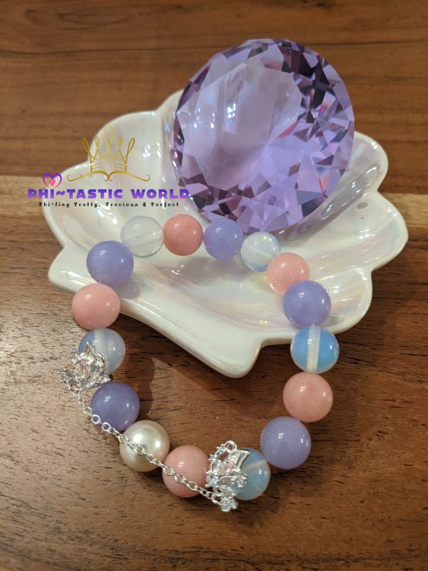 Butterfly Charm + Lavender/Pink/Opal Crystals + White Pearl Bracelet