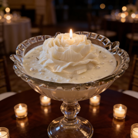 Wedding Party Table, White Peony Centerpiece Candle