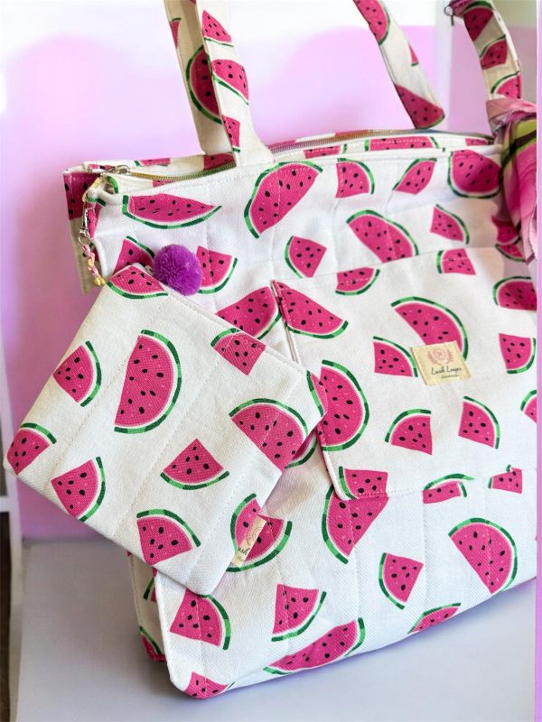 Watermelon Print Tote Bag | Summer Shoulder Bag | Cute Fruit Pattern Handbag | Beach Picnic Bag