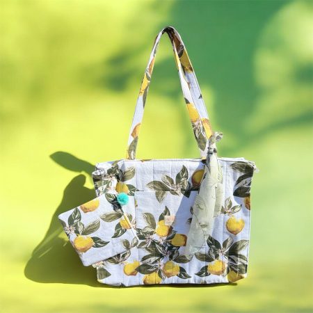 Lemon Print Tote Bag | Summer Shoulder Bag | Cute Fruit Pattern Handbag | Beach Picnic Bag