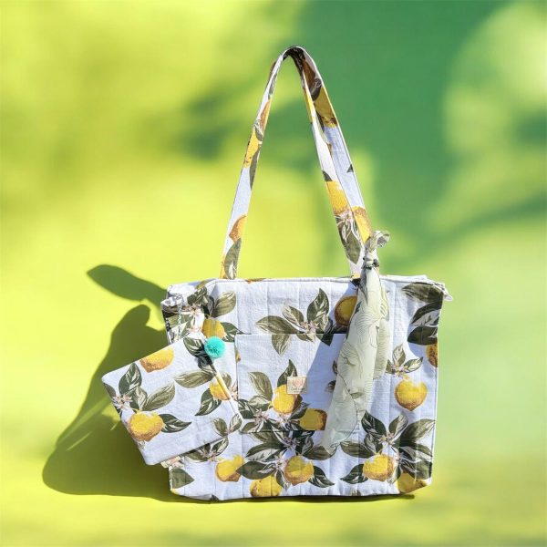 Lemon Print Tote Bag | Summer Shoulder Bag | Cute Fruit Pattern Handbag | Beach Picnic Bag