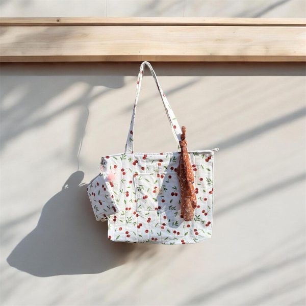 Cherry Print Tote Bag Set | Shoulder Bag with Matching Pouch | Aesthetic Fruit Tote | Everyday Bag | Gift for Her