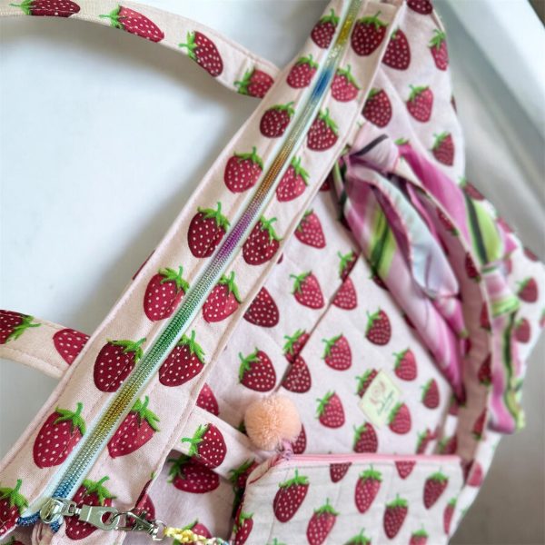 Strawberry Print Tote Bag | Summer Beach Bag | Shoulder Bag | Gift for Her