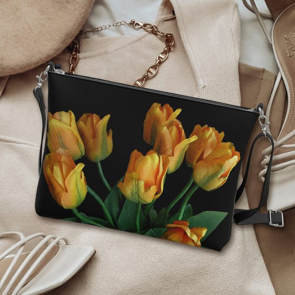 Tulips on Black Crossbody Bag