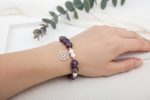 Super 7 & Magnesite Stretch Bracelet — Rose Gold-Filled Accents with Sterling Silver Geometric Sign