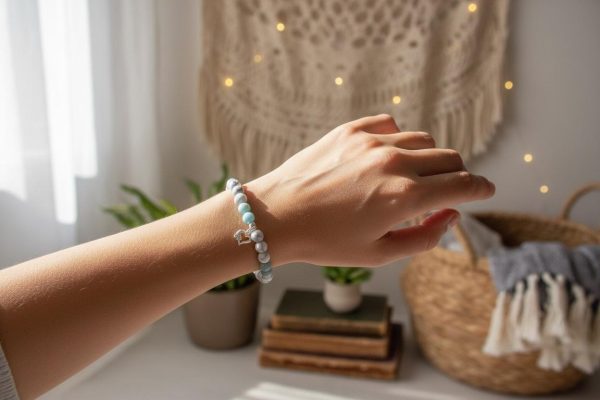 Larimar & White Howlite Bracelet with Sterling Silver Heart