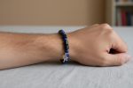 Men’s Lapis Lazuli & Black Indonesian Wood Bracelet with Sterling Silver Tree of Life