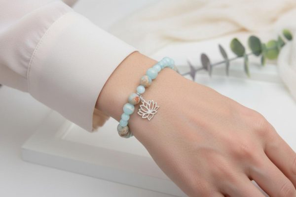 Imperial Sea Jasper & Hemimorphite Bracelet with Sterling Silver Lotus