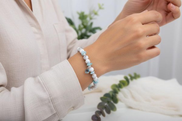 White Howlite & Larimar Bracelet with Aquamarine Birthstone