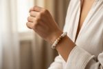 Mexican Morado Opal & Freshwater Pearl Stretch Bracelet — Wood Rondelles