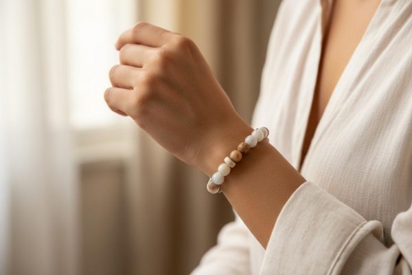 Mexican Morado Opal & Freshwater Pearl Stretch Bracelet — Wood Rondelles