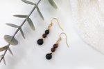 Red Tiger Eye & Black Onyx Drop Earrings with 14K Hammered Gold Beads