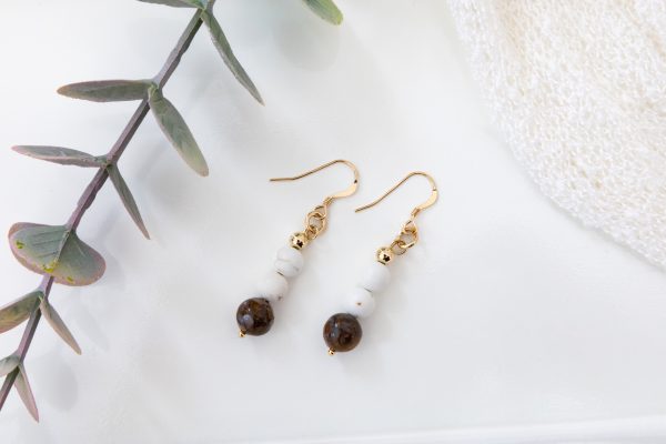 African Opal & Matte Magnesite Dangle Earrings — 14K Gold-Filled Accents & Hooks