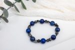 Lapis Lazuli & Labradorite Stretch Bracelet — Hematite Heart Charms
