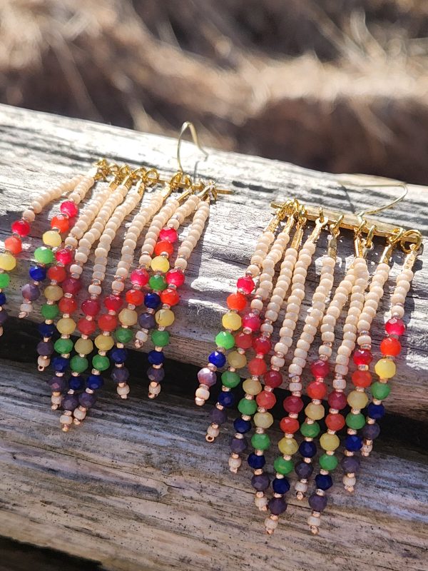 Golden Cloud Rainbow Fringe Earrings – Colorful Beaded Raindrop Dangles for Pride & Joy