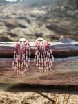 ​Handcrafted Mauve & Rose Seed Bead Fringe Earrings – Wood Teardrop Accents with Crystal Drops