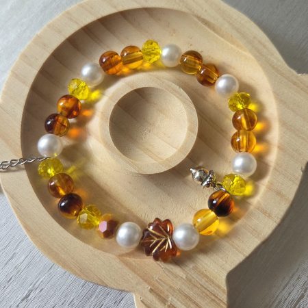 Autumn Harvest Amber & Pearl Beaded Bracelet – Warm Artisan Jewelry