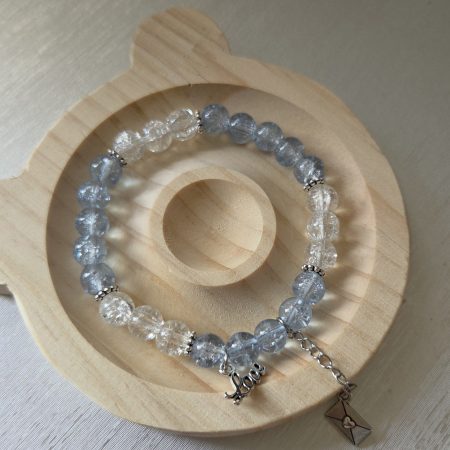 Blue & Clear Crackle Bead “Love” Bracelet