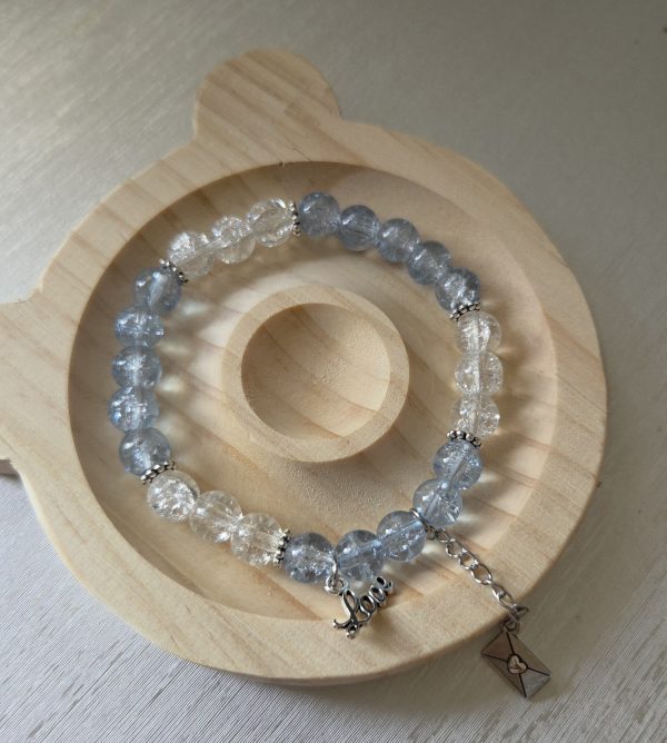 Blue & Clear Crackle Bead "Love" Bracelet – Whimsical Romantic Jewelry