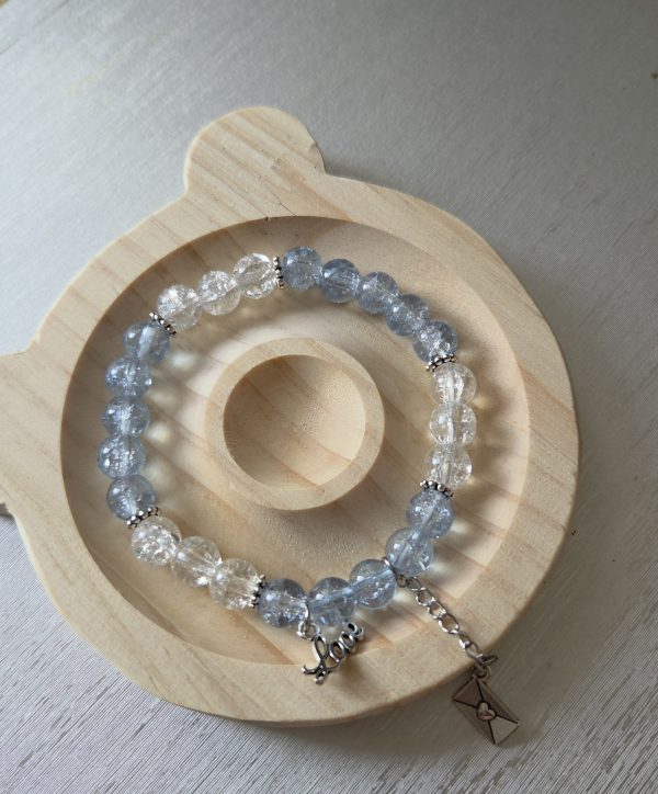 Blue & Clear Crackle Bead "Love" Bracelet – Whimsical Romantic Jewelry