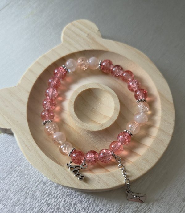 Rose & Blush Crackle Bead "Love" Bracelet – Whimsical Mother's Day Jewelry