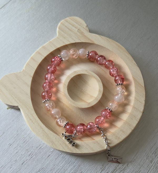 Rose & Blush Crackle Bead "Love" Bracelet – Whimsical Mother's Day Jewelry