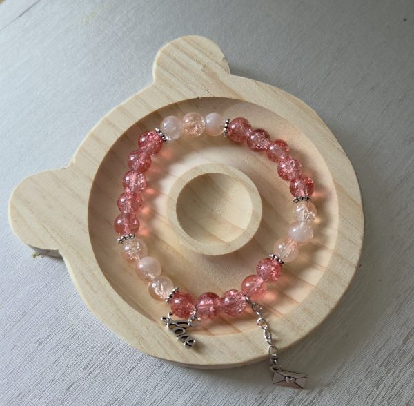Rose & Blush Crackle Bead "Love" Bracelet – Whimsical Mother's Day Jewelry