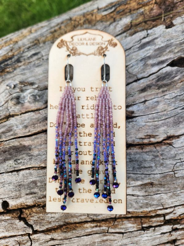 Twilight Amethyst Ombre Beaded Fringe Earrings