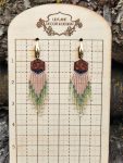 Sage and Sand Boho Fringe Earrings with Floral Engraved Hexagon Wood