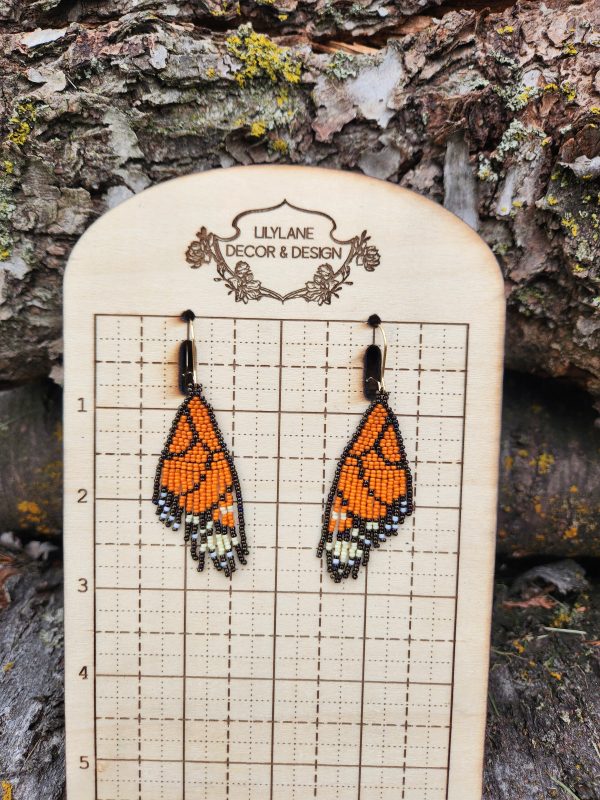 Handcrafted Monarch Butterfly Wing Beaded Fringe Earrings