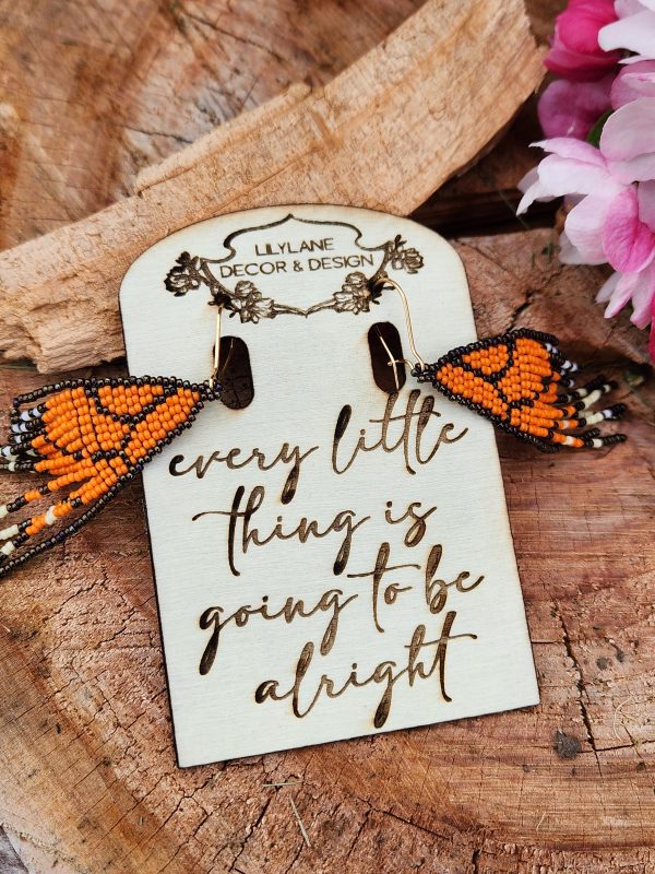 Handcrafted Monarch Butterfly Wing Beaded Fringe Earrings